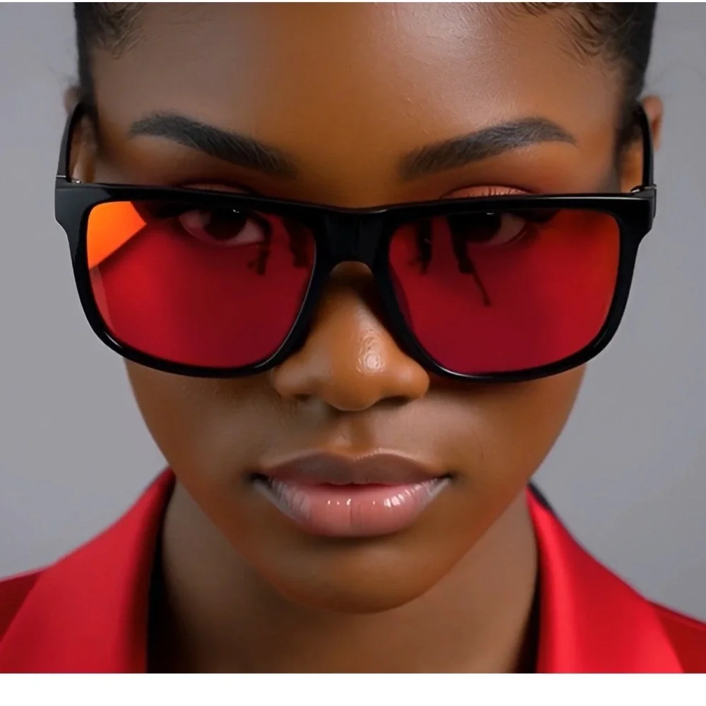 Women‎ Black Red Mirror Lens Square Frame Sport Sunglasses Modern Casual Outfit